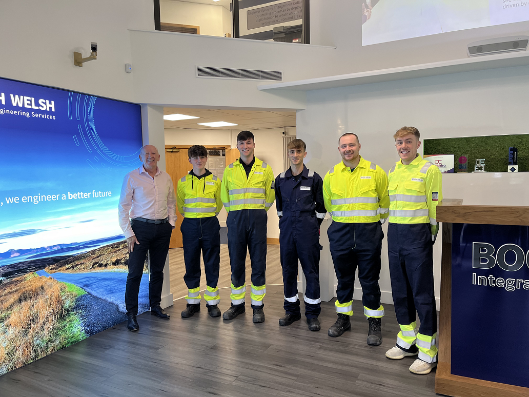 photo of 5 electrical apprentices at Booth Welsh head office